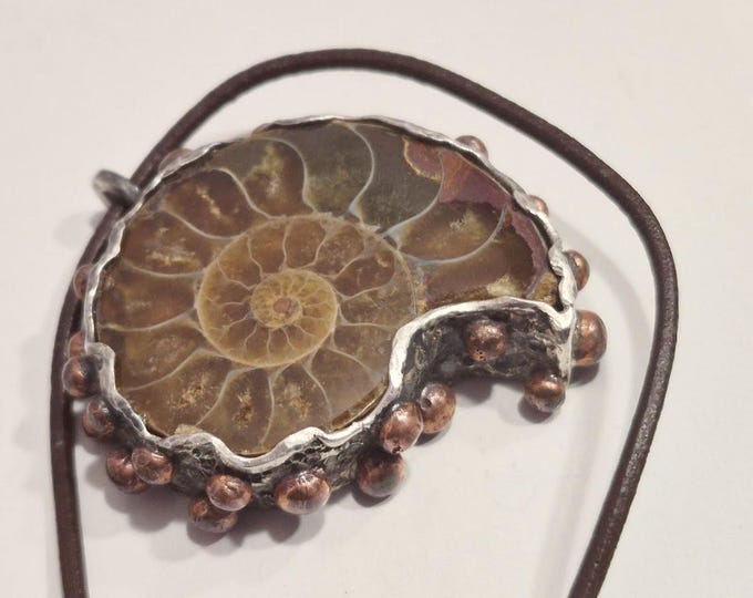 925 Sterling Ammonite Pendant Necklace & Bracelet - Signed