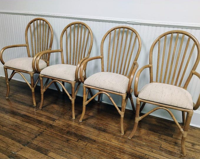 1970s Coastal Mid Century Rattan Dining Chairs - Set of 4 - READ Description Regarding Shipping