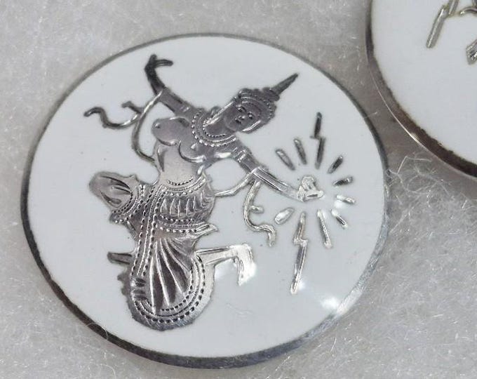 Vintage Sterling Silver and Enamel Goddess Clip-On Earrings made in Siam