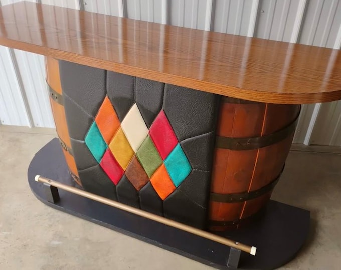 Whiskey Barrel with Vinyl Pattern 1960s Bar, Very Very Rare - READ Description Regarding Shipping