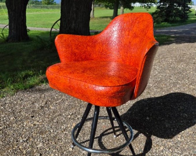 Pick Up Only - Atomic 1960s MCM Orange-Red Vinyl Bar Banquette Chair Stool - Read Description Re: Shipping