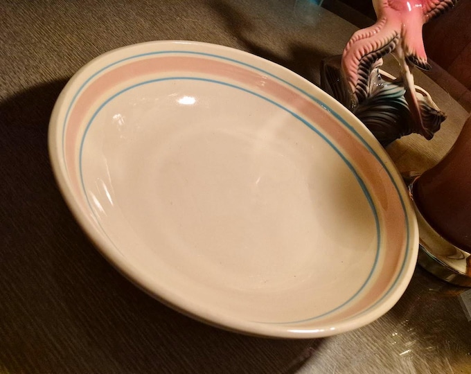 Large Vintage Pink & Blue McCoy Pottery 12” Pasta Serving Bowl
