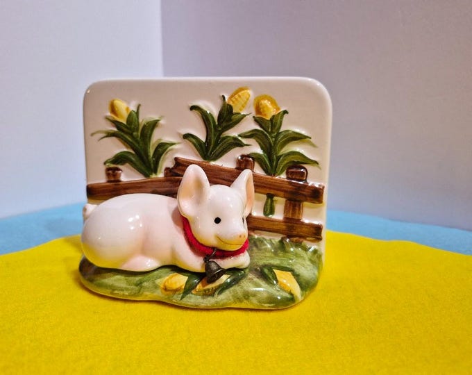 Midcentury Ceramic Enesco Pig Napkin Holder Pottery from Frankenmuth MI