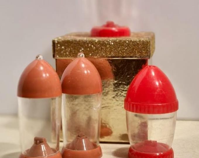 Vintage Atomic Salt and Pepper Shakers - Lot of Two Pairs, Red and Brown