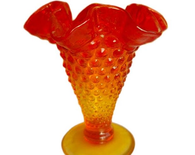 Vintage Fenton Hobnail Amberina Glass Vase