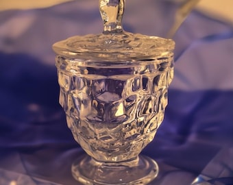 Vintage Rare Fostoria American Vintage Mustard Jar Complete With OG Lid and Glass Spoon