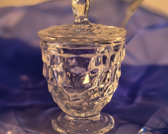 Vintage Rare Fostoria American Vintage Mustard Jar Complete With OG Lid and Glass Spoon