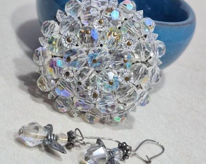 Aurora Borealis Pin Brooch and Matching Guardian Angel Butterfly Earrings - Set