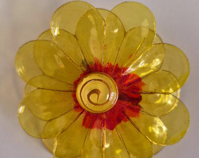 Vintage Mid Century Handpainted Yellow Celluloid Brooch Made in Japan
