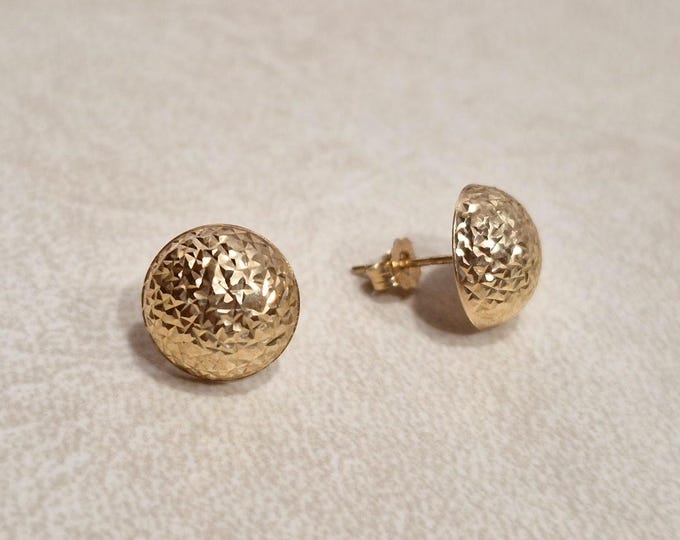 1980s Patterned 14K Gold Dome Stud Earrings