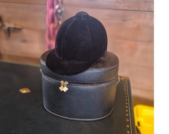 Vintage Riding Black Velvet Helmet with Carrying Case