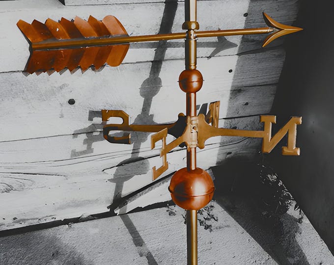 Midcentury Brass and Copper Weathervane -- Arrow Style