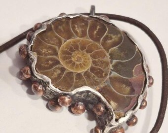 925 Sterling Ammonite Pendant Necklace & Bracelet - Signed
