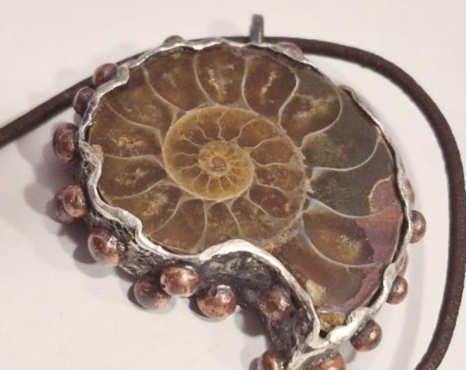 925 Sterling Ammonite Pendant Necklace & Bracelet - Signed