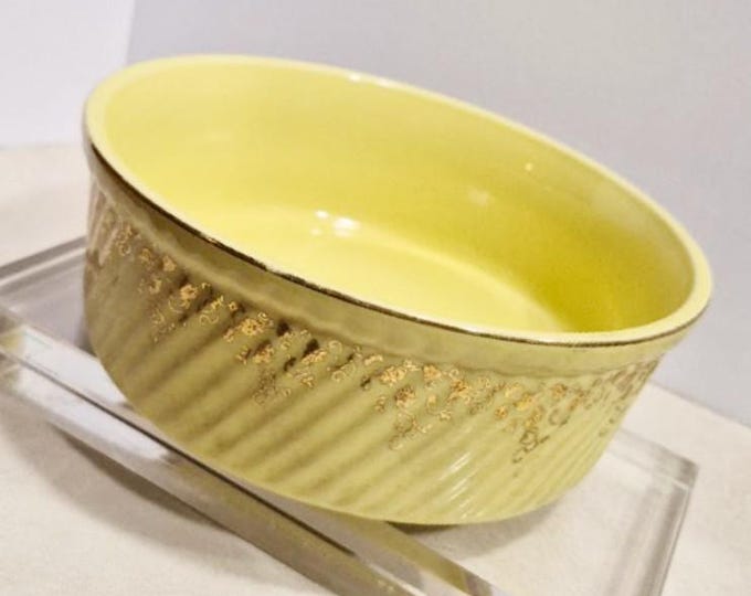 Midcentury Hall's China -- Yellow and Gold French Baking Serving Dish Souffle Casserole