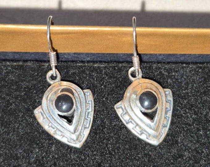 Vtg MCM Sterling Silver 925 Black Onyx Southwest or Art Deco Earrings