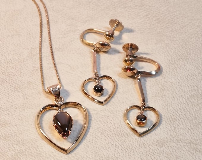 Vintage Black Star Sapphire Set -- 10K Gold Necklace & Earrings