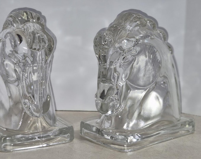 Federal Style Glass 1960s Art Deco Horse Bookends - Set of Two