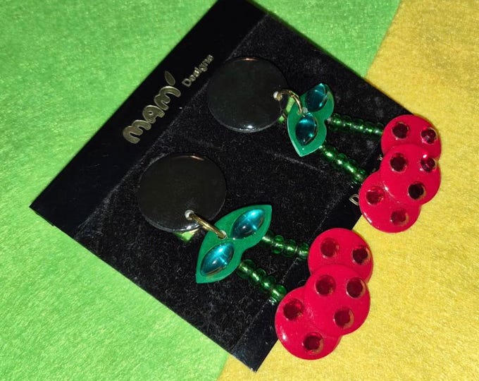 Vintage 1980s MAM' Cherry Earrings with Comfort Clip-On Backs