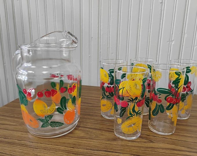 Swanky Swigs MCM Rare Set -- Orange, Lemon, and Cherry Motif -- Glasses and Pitcher