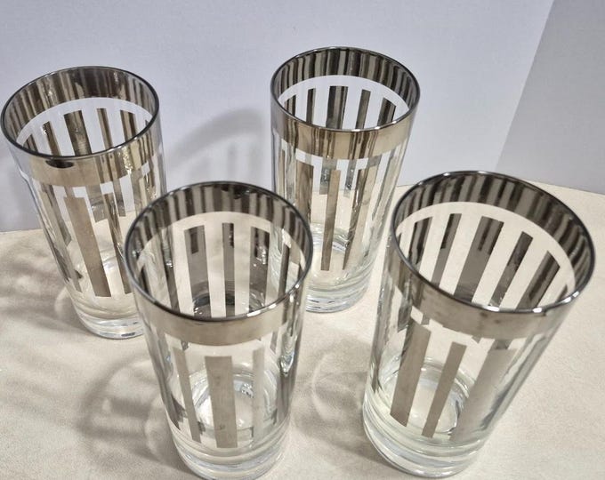 Dorothy Thorpe Silver Stripe Vintage Bar Glasses -- Set of 7