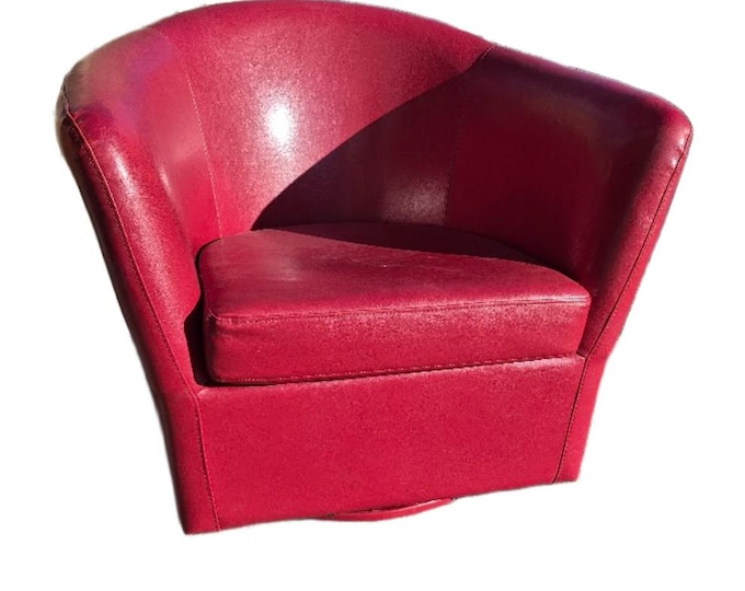 Red Vinyl Barrel MCM-Style Chair - Swivels - READ Description Regarding Shipping