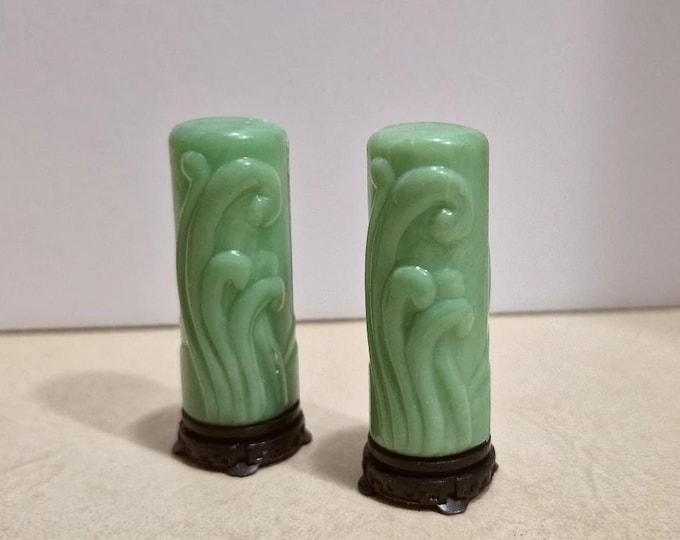 Vintage Kitschy "Jade" Plastic Salt and Pepper Shakers by Superlon Products