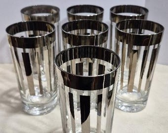 Dorothy Thorpe Silver Stripe Vintage Bar Glasses -- Set of 7