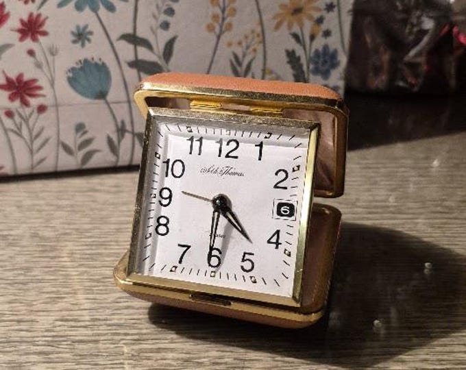 Vintage Folding Wind-Up Seth Thomas Alarm Clock in Case -- Tested, Works