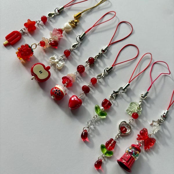 Red Aesthetic Phone Charms/Keychains | Phone charm | Keychains | owala charm | bag charm | Applecore | Rose | Tulip | Gumball | Cat | Candy