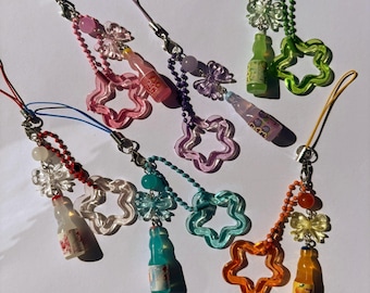 Handmade Beaded Ramune Soda Bottle Phone Charm: Kawaii Keychain