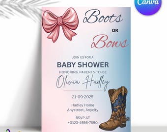 Western Boots or Bows Gender Reveal Invitation Template (Digital Download)