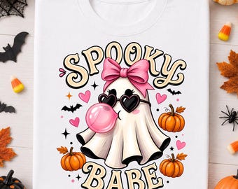 Spooky Babe PNG, Coquette Ghost PNG, Pink Bow Bubble Gum Ghost, Girly Halloween Sublimation, Spooky Season Digital Download