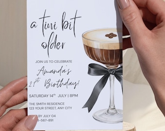 Espresso Martini Birthday Invitation | A Tini Bit Older Adult Party Template | Classy Cocktail Invite | Editable Canva Download
