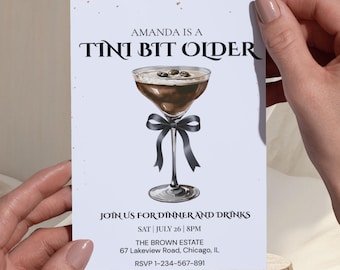 Coquette Martini Birthday Invitation | A Tini Bit Older Party Template | Old Money Adult Invite | Espresso Martini Editable Canva