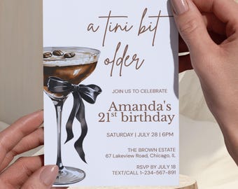 A Tini Bit Older Birthday Invitation | Espresso Martini Party Template | Classy Cocktail Invite | Coquette Editable Canva