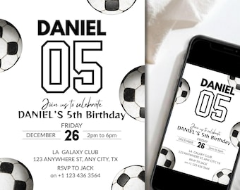 Editable Boys Soccer Birthday Invitation – Digital Football Party Invite, Sports Theme, Printable Instant Download, Kids Soccer Invite