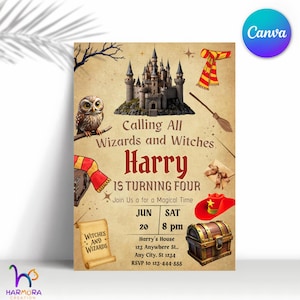 Enchanted Wizardry & Witches Birthday Invitation, Editable Magical Castle Party Printable Template, Mystical Fantasy Digital Download Invite