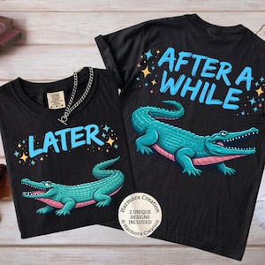 PNG de jacaré mais tarde, PNG de crocodilo depois de um tempo, PNG em alta, PNG de jacaré engraçado, design feminino e elegante, sublimação, download instantâneo