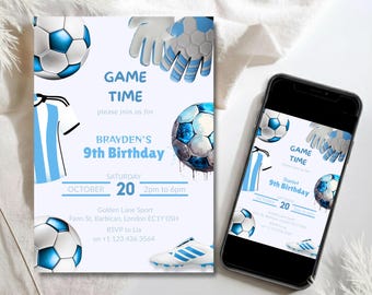 Soccer Party Birthday Invitation – Editable Kids Football Invite, Printable Soccer Birthday Card, Digital Template, Instant Download