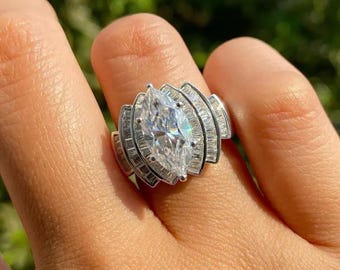 Klassische Marquise Cut Moissanite Diamant Ehering, Weißgold Finish Minimalist Brautschmuck Geschenk für Sie