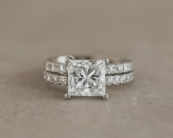 Princess Cut Moissanite Diamant Brautring, Weißgold Finish Krappenfassung, Minimalist Verlobung Schmuck für Mama