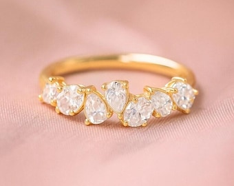 Moissanite Diamant Jubiläumsring, Gold-Finish, einzigartiger Statementring für Frauen
