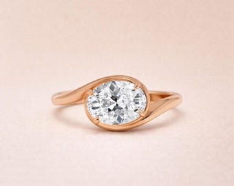Moderner ovaler Moissanit Diamant Brautring in Weißgold-Finish, Prong Solitaire Design, Statement-Verlobungsring für Frauen