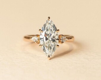 Rosegold-Finish Marquise Cut Moissanite Statement Diamantring, minimalistisches Design Versprechen Ring, Geschenk für Mama