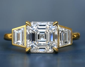 Step Cut Moissanit Diamant Statement Ring in Gelbgold-Finish, einzigartiger Versprechensring, Geschenk für Frau oder Mutter