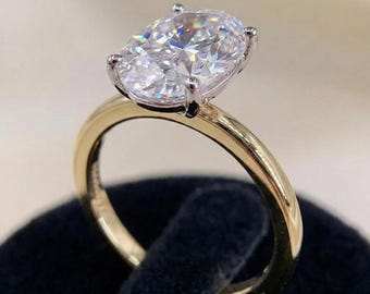 Oval Cut Verlobungsring, zweifarbiger Gold-Finish Solitaire Ring, 2.5ct 3.5ct Oval Lab erstellt Diamant Reise Ehering für Sie