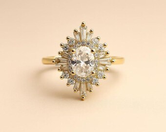 Moissanite Diamant Versprechen Ring, Minimalist Band mit Gelbgold-Finish, Perfektes Geschenk für Mama, moderner Verlobungsschmuck