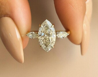 Moissanite Diamant Brautring mit Marquise Schliff, Gelbgold-Finish Band, Minimalistischer Hochzeitsschmuck, Geschenk für Frau oder Braut