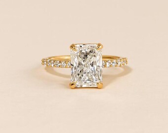 Statement Ring mit strahlendem Moissanit Diamant in Gelbgold-Finish, einzigartige Verlobung für die Braut, Ehering Geschenk für Sie